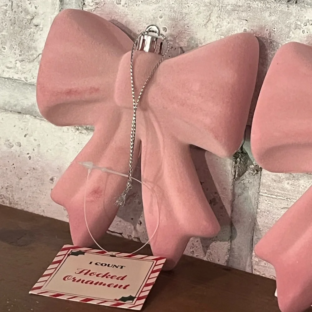 Viral Target Christmas 4” Pink Flocked Velvet Bows‎ Ornaments Set of 4